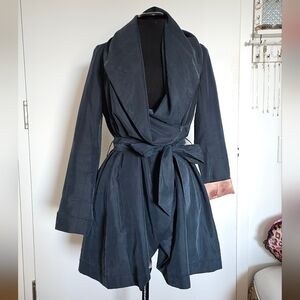 Rienda Gyaru Multi Way Drape Belted Trench Coat Navy & Rosy Brown Leopard Lining